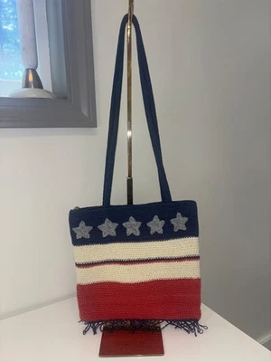 Bolso de Mano Tejido Estrellas y Rayas Stone Mountain Bordado con Cuentas De Colección American fla Foto 1 de 4