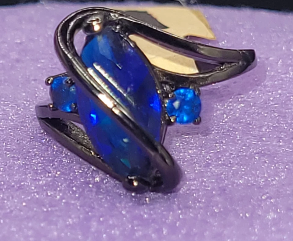 Ring Blue CZ Marquise  10K GF Dark Titanium Tone Ladies SZ 7 - Image 1 of 4
