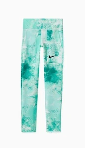 Size L -Nike Leggings Girls Green Tie-Dye Tight Fit Ankle Pockets Dri Fit Smooth - Picture 1 of 9