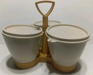 Juego de condimentos Tupperware vintage Harvest Gold Caddy #757-3 con tapas - Imagen 1 de 8