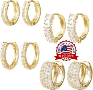 Juego de 4 pares de aretes de aro chapados en oro de 14 quilates para mujer - Picture 1 of 6