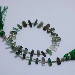 27 Carat 6.5 to 10 MM Natural RAW Multi Tourmaline Pencil Shape 8 Inch Beads - Picture 1 of 13