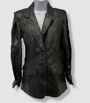 $1295 Alberta Ferretti 女式黑色羊皮西装外套夹克 2 码 — 第 1/4 张图片