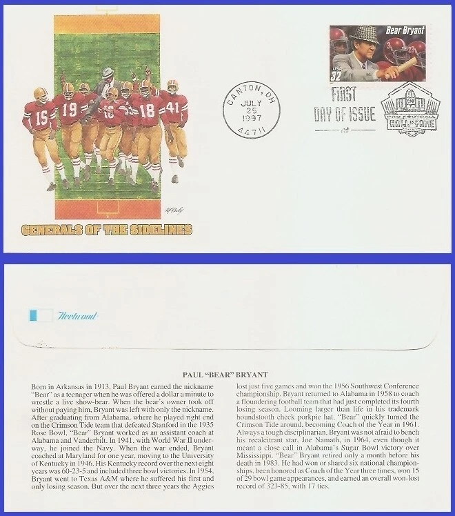 USA3 #3143 U/A FLEETWOOD FDC   Paul Bear Bryant - Image 1 of 1