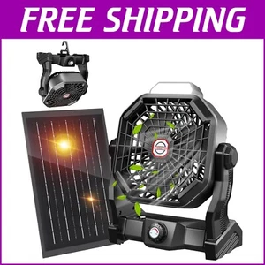 Portable 7W Solar Fan with Dual LED Lantern - Perfect for Picnics & Fishing - Picture 1 of 10