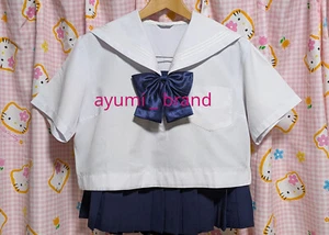 E149 ^_^ Japanese Genuine SchoolGirl Uniform Summer. Navy. L. Excellent. - Picture 1 of 12