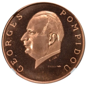 GABON 5000 Francs 1971 Copper Essai NGC PF68 Georges Pompidou Free Shipping - Picture 1 of 4