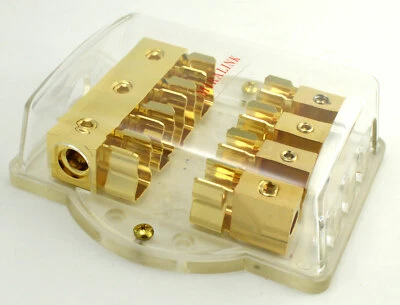 3 4-Gauge In 4 8-Gauge Out Gold Plated AGU Fuse Holder Distribution Block 120AMP - Image 1 of 4