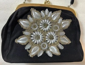 Caron of Houston Beaded Floral Black Purse Formal Fancy Evening HandBag VTG 8x10 - Picture 1 of 24