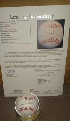 Billy Martin Signed Baseball - Billy Martin Autograph Baseball JSA - Image 1 of 4