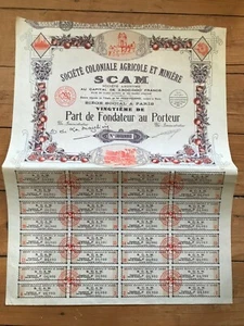 DECO => Part: SCAM Sté Coloniale AGRICOLE & MINIERE (MAROC & Colonies) (X) - Imagen 1 de 1