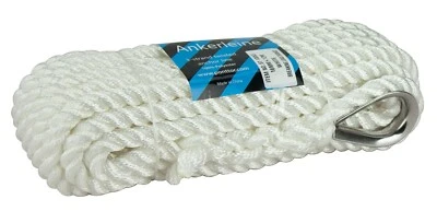 PONTTOR Ankerleine mit Niro Kausch Bootsseil Tauwerk Festmacher Seil Polyester weiß