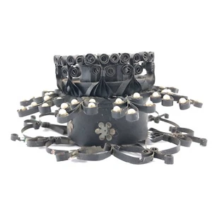 Vintage Quilled Tin Can Folk Art Candle Holder Painted Black w/ Faux Pearls - Picture 1 of 12