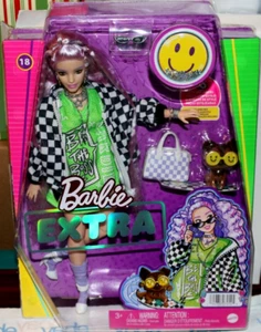 NIB 2022 BARBIE EXTRA DOLL #18 LAVENDER HAIR CHECKERED COAT GERMAN SHEPHERD ++ - Picture 1 of 15