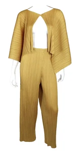 ISSEY MIYAKE PLEATS PLEASE Golden Yellow Plisse Jacket & Pant Outfit Set 4 XL - Picture 1 of 8