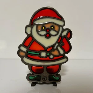 Stained Glass Santa Claus Votive Candle Holder Incased With Cast Metal Beautiful - Picture 1 of 7