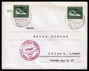 Zeppelin 1938, Lecteur de Sudetenland, Lettre Avec Mef 2 x 670, Sieger 456 - Bild 1 von 2