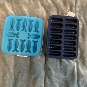 Lot SILICONE ICE CUBE TRAY Oval Fish Candy Mold Wax Blue NEW Ikea Room Essential - Picture 1 of 3
