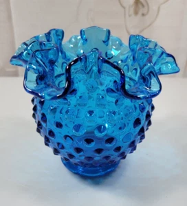 Vintage Fenton Blue Hobnail Rose Schüssel 4" geraffter Rand elegante Kollektion - Bild 1 von 7