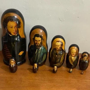 Handpainted, High End Set of 10pc Nesting Dolls- Russia’s Famous Poets- Authors - Picture 1 of 13
