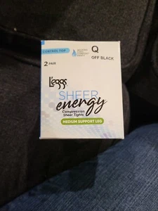 L'eggs Leggs Sheer Energy Medium Suppor Pantyhose Control Off Black Q 97972 2 pk - Picture 1 of 4