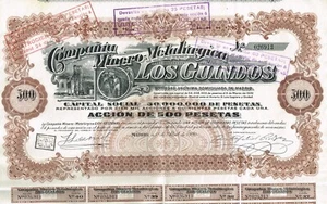 SPAIN MINING AND METALURGY OF LOS GUINDOS  stock certificate/bond - Picture 1 of 1