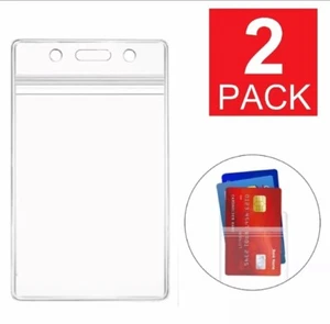 2-Pack Vertical ID Card Holder Clear Plastic Badge Resealable Waterproof credits - Picture 1 of 5