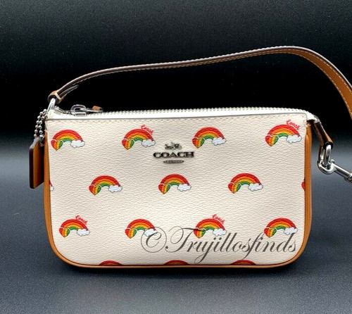 Polso Coach Nolita 19 stampa arcobaleno tela e pelle gesso multi CJ657 nuovo
