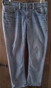 Pantalones de mezclilla flexibles relajados rectos Grayson 37x31 plateados para hombre - Imagen 1 de 21