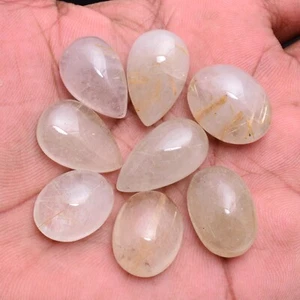 8 Pcs Natural Rutile Quartz Cabochon Untreated 19mm-24mm Loose Gemstones Lot - Picture 1 of 5