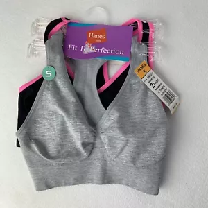 Hanes Fit To Perfection Small Comfort Yoga Sports Bra 2 Pack Gray Black Pink NWT - Picture 1 of 9