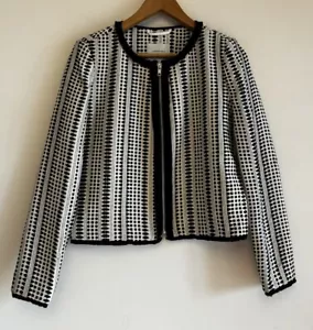 Country Road Ladies Jacket 10 Blazer Monochrome Zip Tweed Corporate Lined Office - Picture 1 of 16