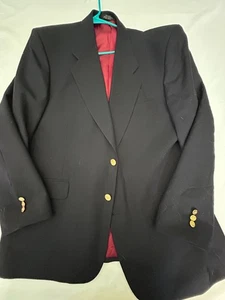 Oleg Cassini 100% wool navy blue blazer gold buttons preppy nautical 46 Reg - Picture 1 of 8