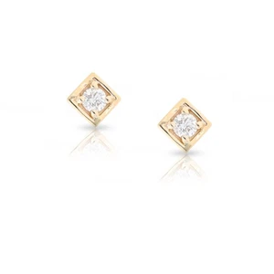 14K Gold Lab-Created Diamond Stud Earrings - 0.10 Ct Rhombus Shape Fine Jewelry - Picture 1 of 9