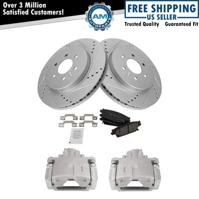 Pinzas de freno traseras pastillas de cerámica y rotores perforados para Cadillac SRX 2004-2009 Foto 1 de 4