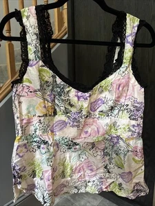 Chic Silk Sleeveless Lace Babydoll Blouse Nanette Lepore Size 8 Floral Print - Picture 1 of 5