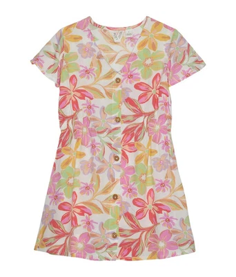 Roxy Girls Size 16  Another Song Buttoned Skater Dress Short Sleeve White Floral - Image 1 of 4