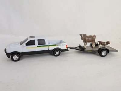 Ertl 1/24 John Deere Pick Up Truck, Cow Calf  White Green Yellow Trailer  - Image 1 of 4