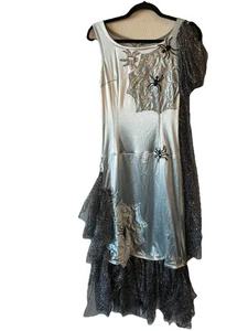 Y2K Silber Spinne Damen Goth Grunge Metallic verziert Kleid Kostüm S/M - Bild 1 von 24