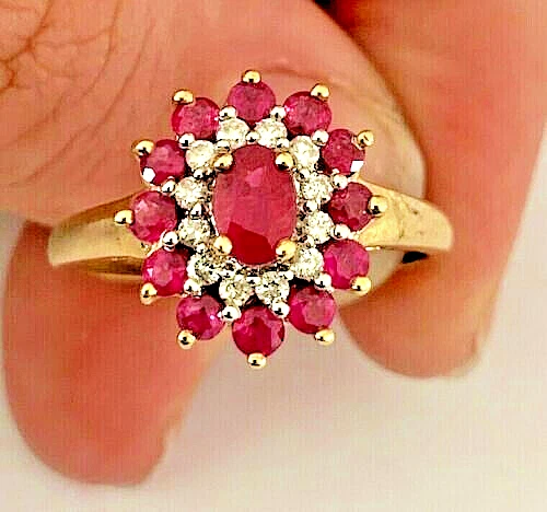 9ct Gold 1.50carat Oval Natural Ruby & Diamond Halo Ring 2.3g ~ UK P  US 7.75 - Image 1 of 4