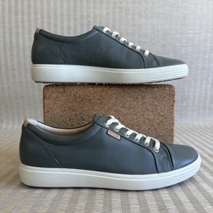 Ecco Soft 7 Shoes Womens Size 8 US 39 EU Gray Leather Comfort Sneakers Casual - Picture 1 of 20