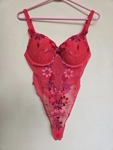 Vintage Victoria's Secret 36D Body Dessous Pink Mod Daisy Mesh Flower - Bild 1 von 15
