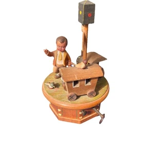 Vintage ANRI Music Box Italy Thorens Swiss Movement Rotates Boy With Trains - Picture 1 of 6