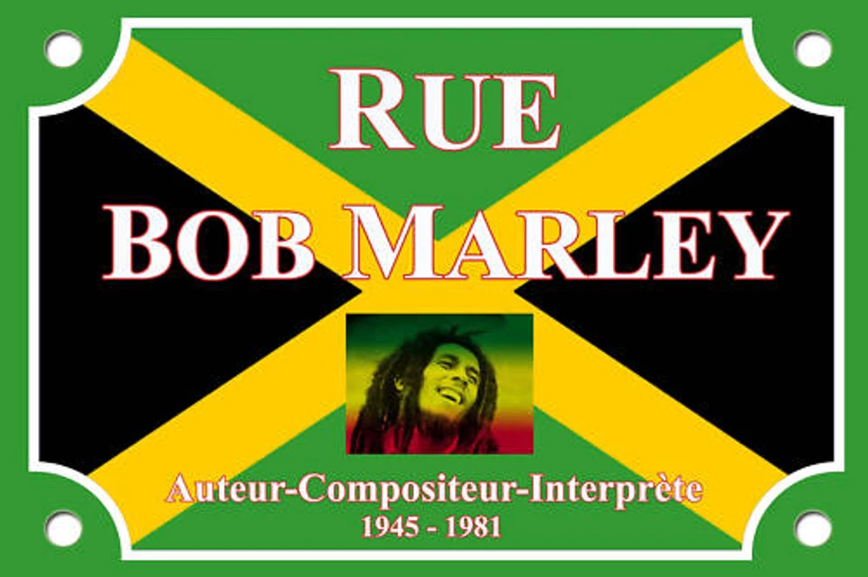 PLAQUE RUE Place BOB MARLEY RASTA JAMAIQUE ALU 30X20cm