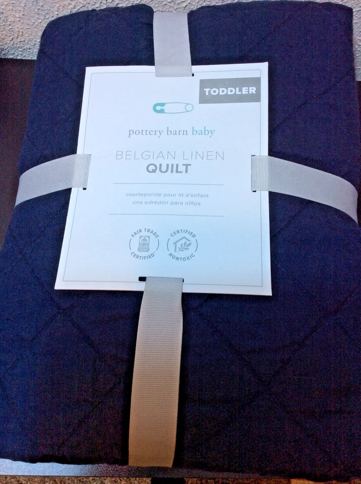 Colcha de berço Pottery Barn infantil de linho belga azul marinho nova com etiquetas! Ponto de diamante - Imagem 1 de 1