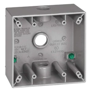 14350 Sigma Outlet Box 41/2" Hx41/2 Wx21/10 D Al 2 Gang Three 1/2" Holes Gray Sh - Picture 1 of 3