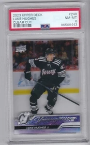 2023-24 Upper Deck Luke Hughes Clear Cut Young Guns Rookie Card PSA 8 - Picture 1 of 2