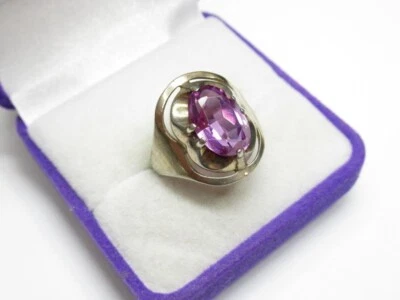 Anello Vintage Argento Sterling 875 Gioielli Pietra Ametista Fine Donna Misur... - Immagine 1 di 4