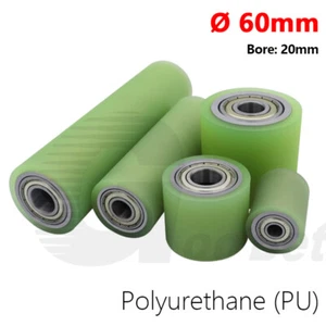 60mm Polyurethane Iron Core Roller Two Bearings PU Guiding Wheel Flat Belt Idler - Picture 1 of 41