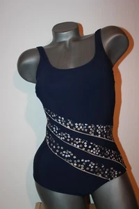 Triumph Badeanzug Sea Shimmer OP Gr.38 B dunkelblau ohne Bügel Bustier Muster - Picture 1 of 7